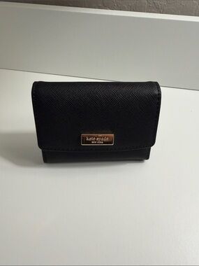 kate spade Black Saffiano Compact Wallet with Gold Plaque- business card holder